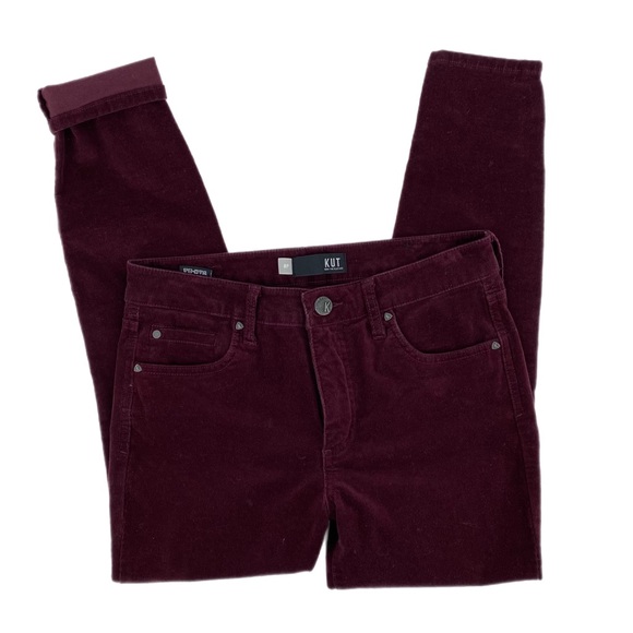 KUT From the Kloth Burgundy Petite High Rise "Diana" Fab Ab Skinny Velvet Jeans - Picture 1 of 6